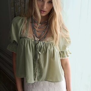 Free People Sage Green Lace Blouse